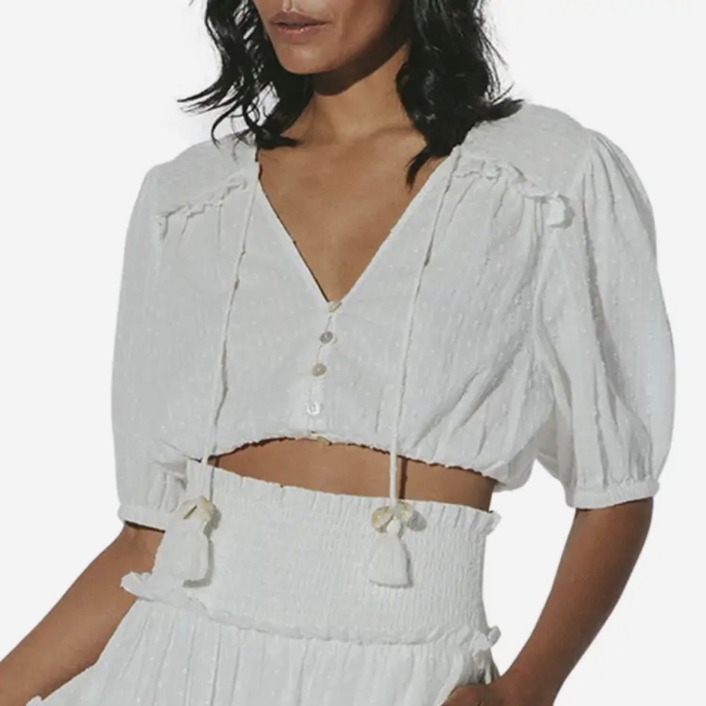 NEW! Cleobella Lilo V-Neck Dobby Crop Top White Size M $138